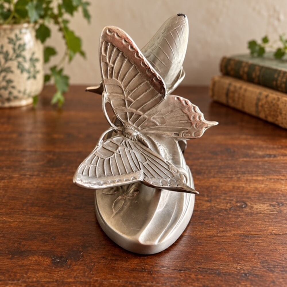 Vintage PM Craftsman Butterfly Bookends – Silver Tone Metal Art Nouveau MCM Pair